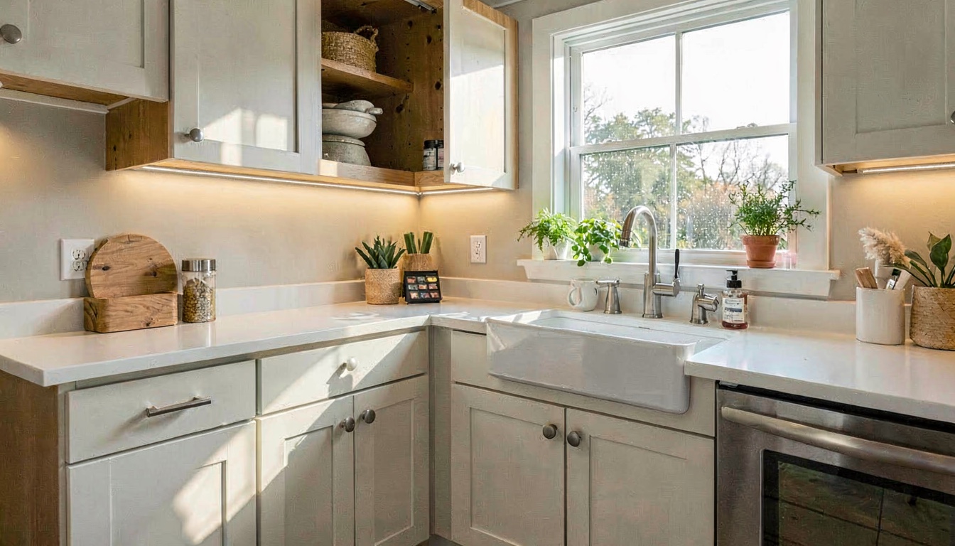 A bright kitchen with accessible handles and good lighting